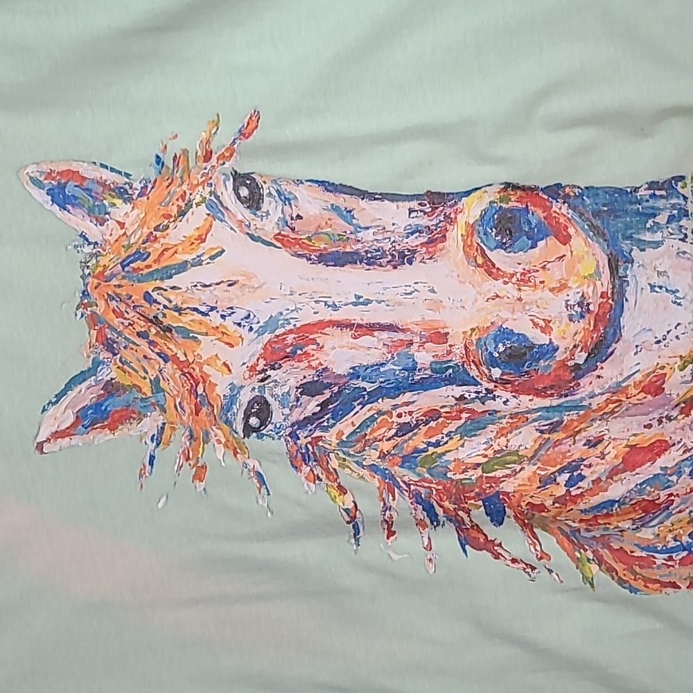 Mint green colored women's t-shirts with multicolored horse screen print